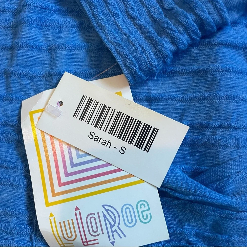 LuLaRoe S Sarah Ruffled Blue Cardigan Sweater - Picture 3 of 5